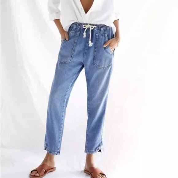 Pilcro Denim Ultra High Rise Relaxed Pull On Drawstring Waist Jeans Size Large - Picture 1 of 10